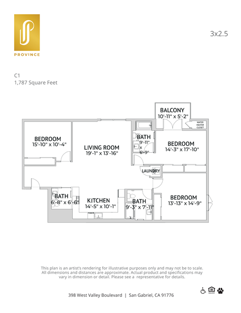 Floor plan for 3 beds, 3 baths, 1787 sqft